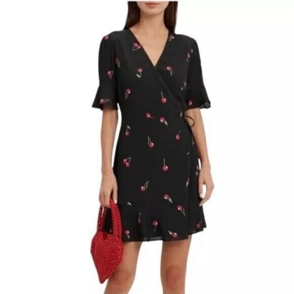 Rails‎ Aimee Wrap Dress in Cerise Cherry Print Black Size S - Picture 3 of 12